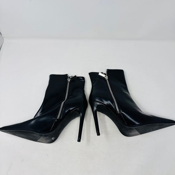 Zara Black Pointed Toe Ankle Boots 39 High Heel Zip Up Stud Trim Sleek Edgy - Picture 10 of 11
